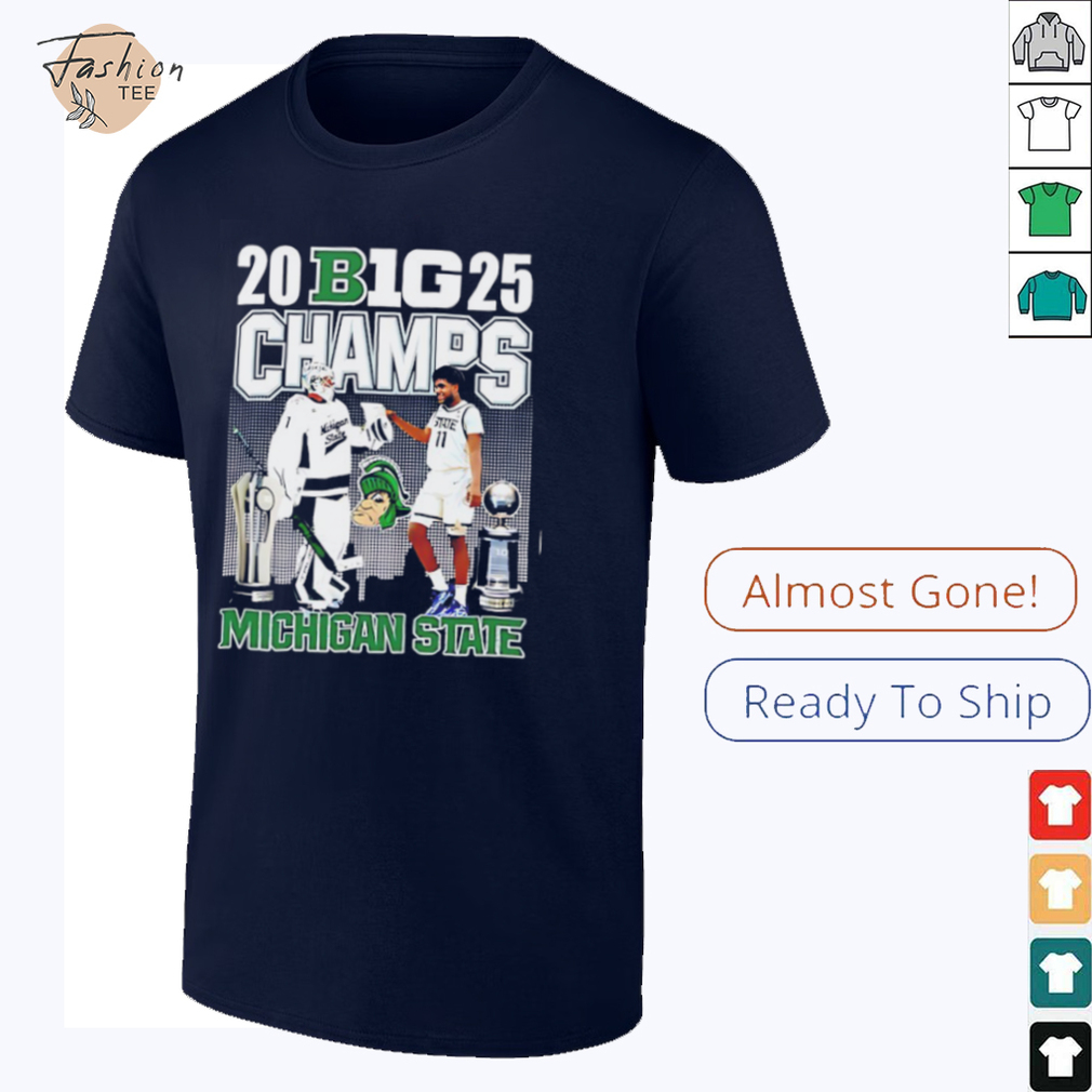 Michigan State Spartans 2025 big Champions hockey and basketball city skyline shirt Michigan State Spartans 2025 big Champions hockey and basketball city skyline shirt