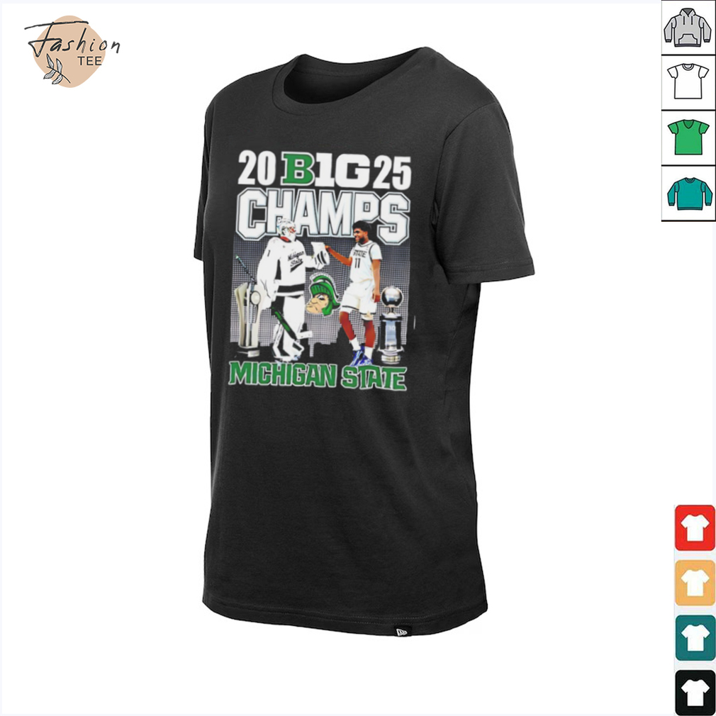Michigan State Spartans 2025 big Champions hockey and basketball city skyline shirt Michigan State Spartans 2025 big Champions hockey and basketball city skyline shirt