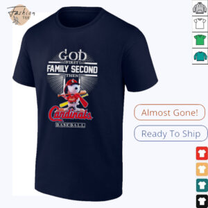 Snoopy God first family second then Cardinals baseball shirt