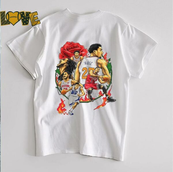 Derrick Rose player basketball rose and fire shirt