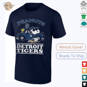 Detroit Tigers Peanuts Snoopy driving car shirt