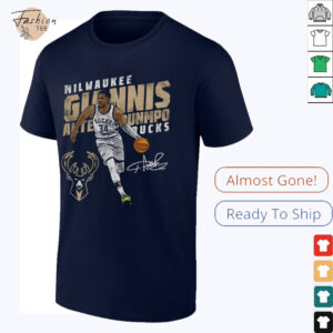 Giannis Antetokounmpo Milwaukee Bucks basketball player slant signature shirt