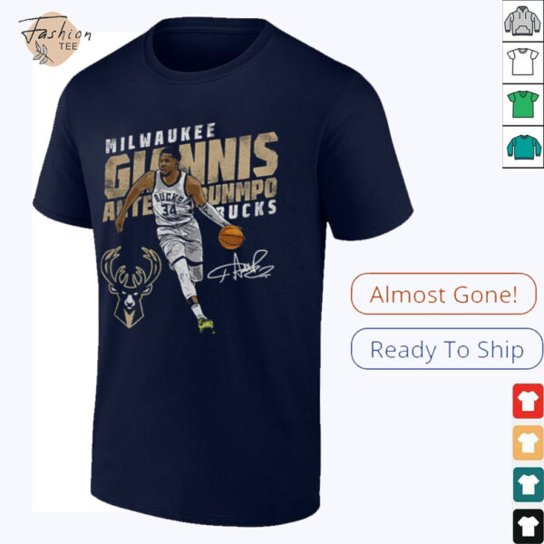 Giannis Antetokounmpo Milwaukee Bucks basketball player slant signature shirt