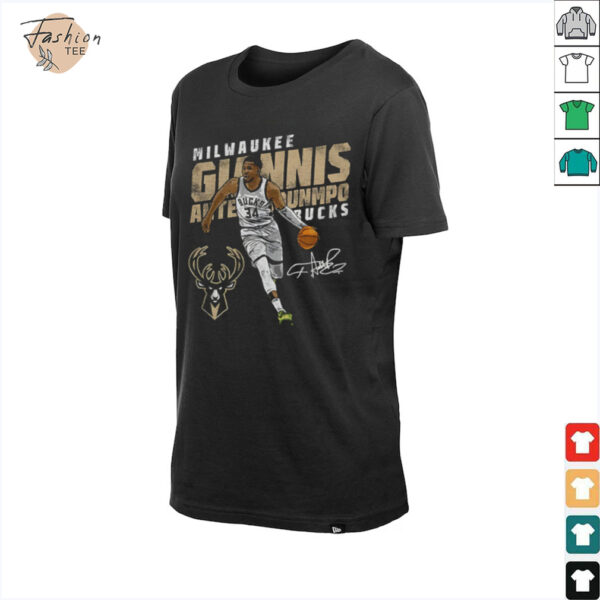 Giannis Antetokounmpo Milwaukee Bucks basketball player slant signature shirt
