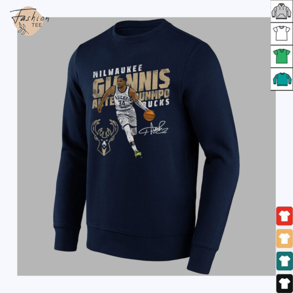 Giannis Antetokounmpo Milwaukee Bucks basketball player slant signature shirt