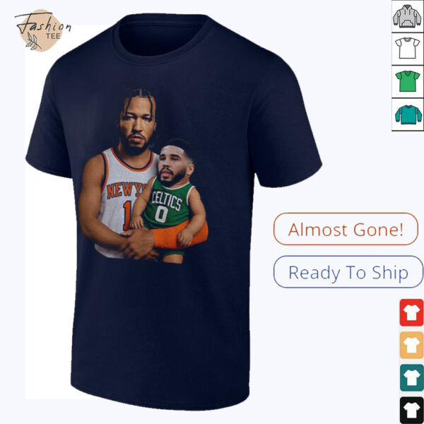 Jalen Brunson carrying baby Jayson Tatum New York Knicks x Boston Celtics 2025 NBA Playoffs shirt