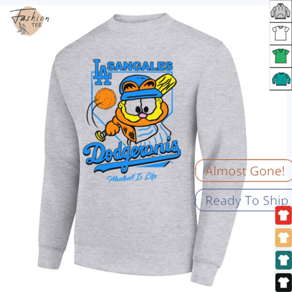LA Sangales Dodgeronis Meatball Is Life Baseball Cartoon Graphic Tee