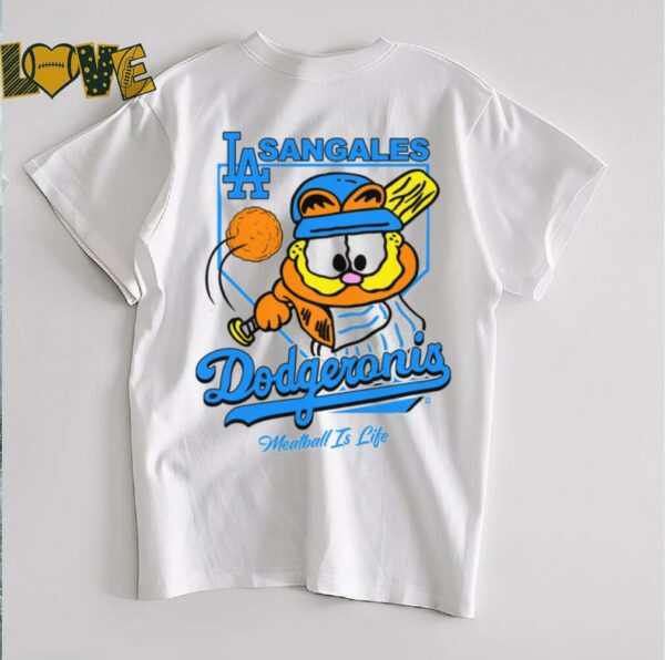 LA Sangales Dodgeronis Meatball Is Life Baseball Cartoon Graphic Tee