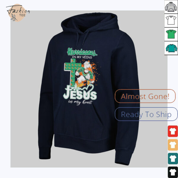 Official Miami Hurricanes In My Veins, Jesus In My Heart Mascot Cross T Shirts