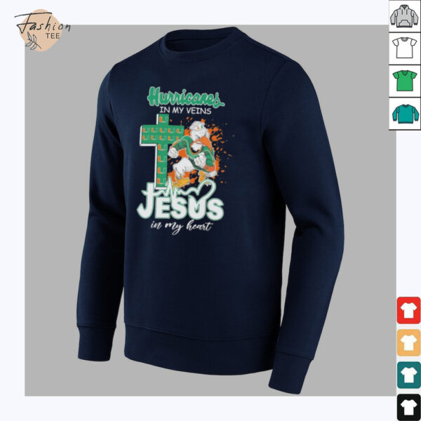 Official Miami Hurricanes In My Veins, Jesus In My Heart Mascot Cross T Shirts