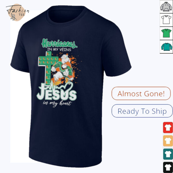 Official Miami Hurricanes In My Veins, Jesus In My Heart Mascot Cross T Shirts
