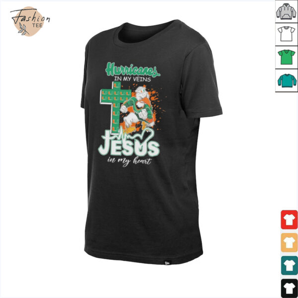 Official Miami Hurricanes In My Veins, Jesus In My Heart Mascot Cross T Shirts