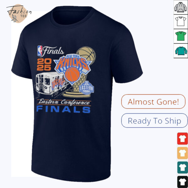 Official New York Knicks 2025 NBA Eastern Conference Finals Train Trophy T shirts