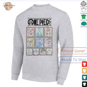 One Piece straw hat crew tonal grid girls characters shirt
