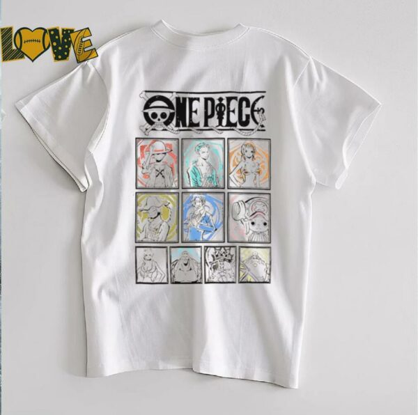 One Piece straw hat crew tonal grid girls characters shirt