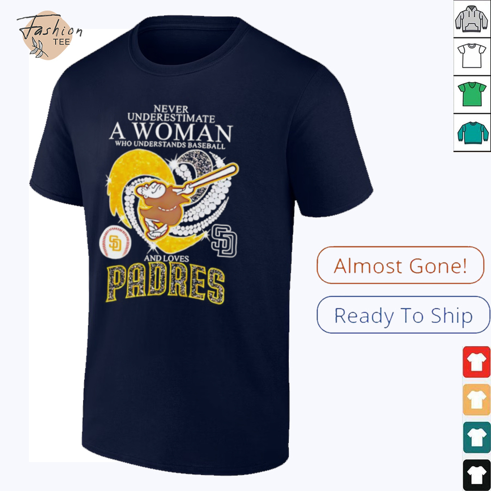 Swinging Friar Never Underestimate a Woman and Loves San Diego Padres diamond heart shirt Swinging Friar Never Underestimate a Woman and Loves San Diego Padres diamond heart shirt