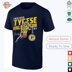 Tyrese Haliburton Indiana Pacers basketball player slant signature shirt