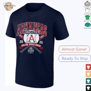Arkansas Razorbacks College World Series 2025 Baseball Black T Shirt