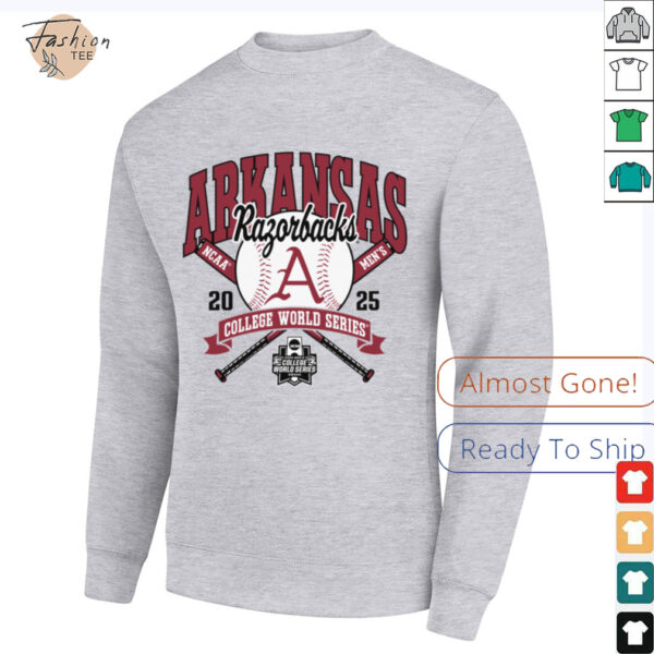 Arkansas Razorbacks College World Series 2025 Baseball Gray Long Sleeve T Shirt