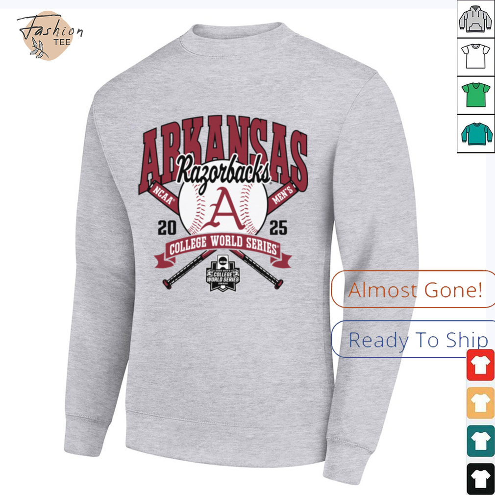 Arkansas Razorbacks College World Series 2025 Baseball Gray Long Sleeve T Shirt Arkansas Razorbacks College World Series 2025 Baseball Gray Long Sleeve T Shirt