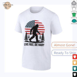 Bigfoot LIVE FREE, DIE HAIRY American Flag Sasquatch Beard T Shirt