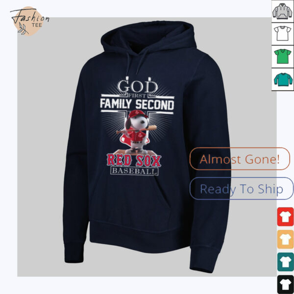 Boston Red Sox Merch Snoopy God First Family Second Then Boston Red Sox Baseball T Shirt