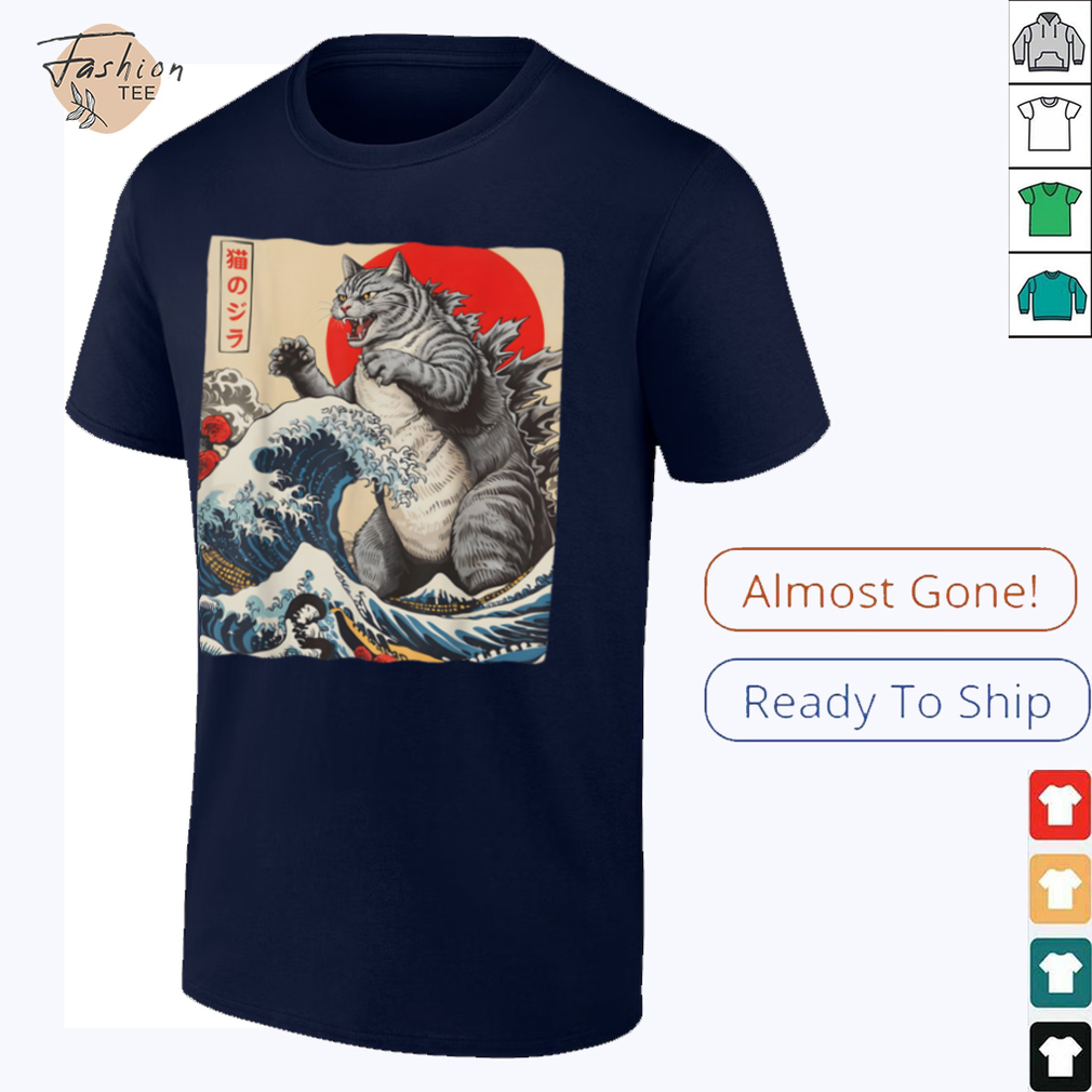 Catzilla Cat Japanese Art Funny Cat Gifts For Men Women Kids T Shirt - Front View