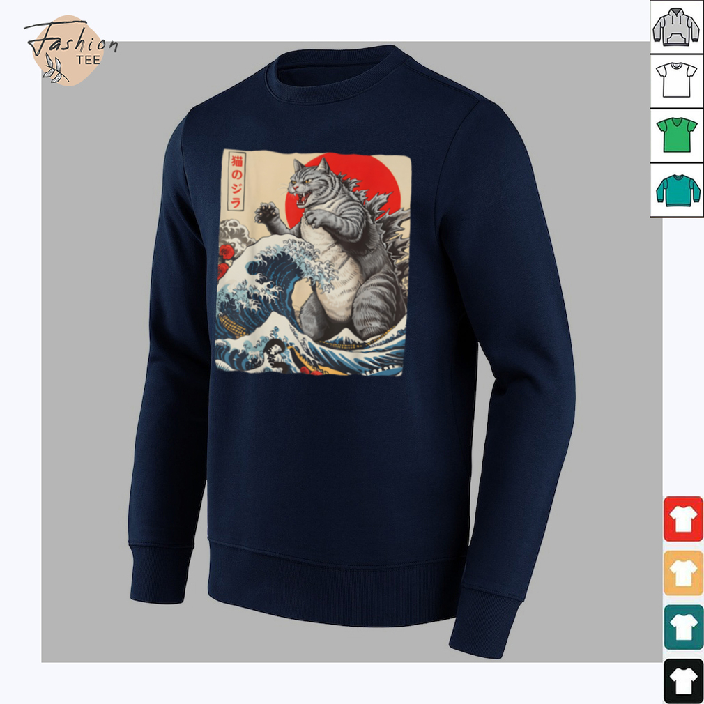 Catzilla Cat Japanese Art Funny Cat Gifts For Men Women Kids T Shirt - Back View