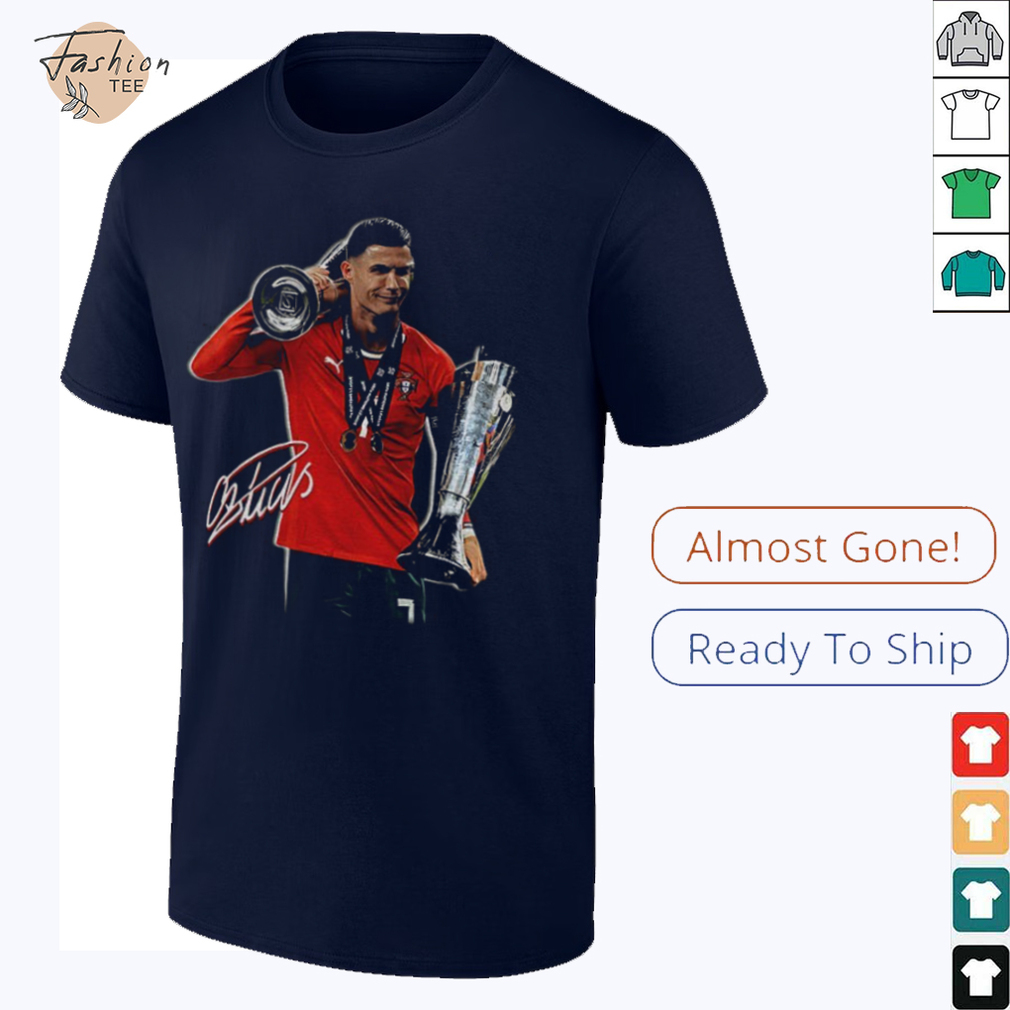 Cristiano Ronaldo holding Trophy UEFA Nations League 2025 signature shirt Cristiano Ronaldo holding Trophy UEFA Nations League 2025 signature shirt