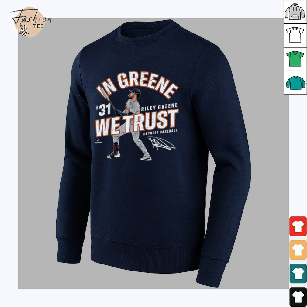 In Greene We Trust Riley Greene Detroit Baseball MLBPA T Shirt - Close Up Design