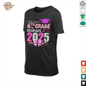 Little Miss 6th Grade Graduation 2025 Coquette Bow Kids Girl T Shirt