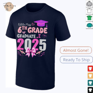 Little Miss 6th Grade Graduation 2025 Coquette Bow Kids Girl T Shirt