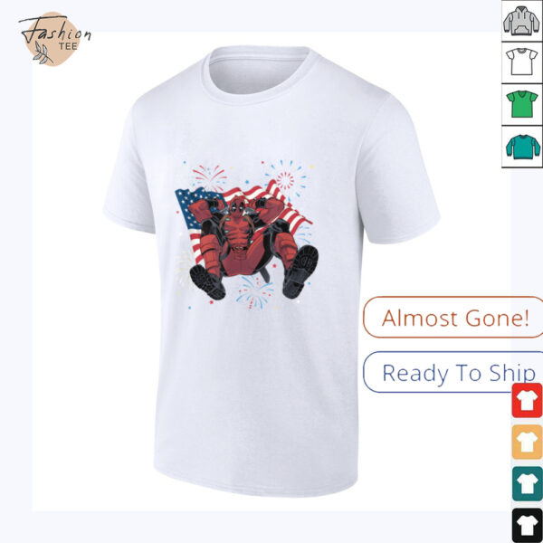 Marvel Deadpool 4th Of July Fireworks & Waving Flag Logo T Shirt