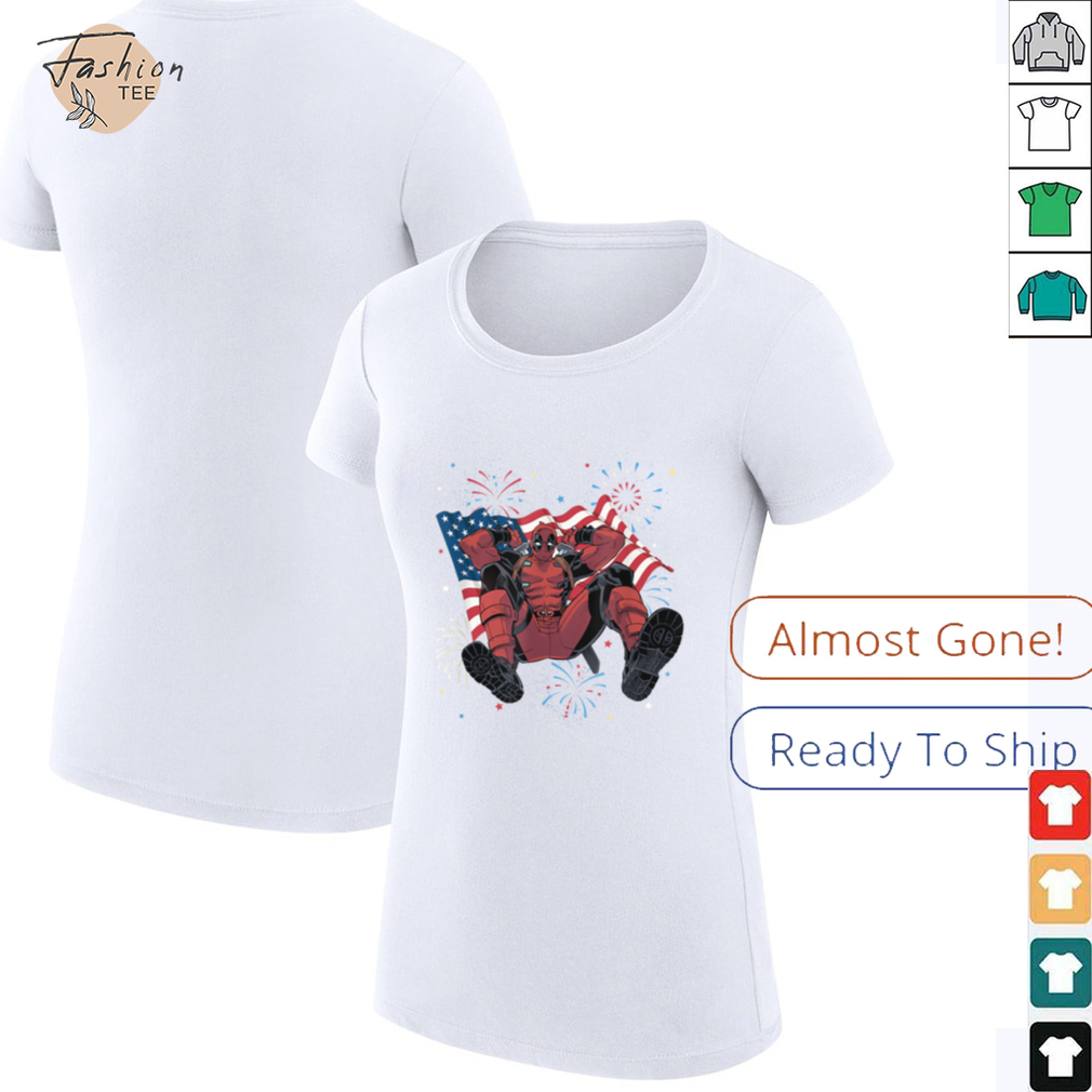 Marvel Deadpool 4th Of July Fireworks & Waving Flag Logo T Shirt - Lifestyle Shot