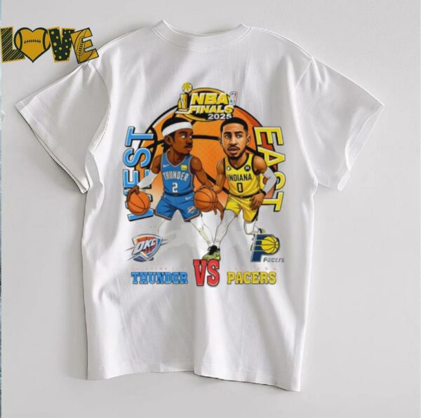 NBA Finals 2025 Shai Gilgeous Alexander OKC Thunder vs Tyrese Haliburton Indiana Pacers basketball cartoon shirt