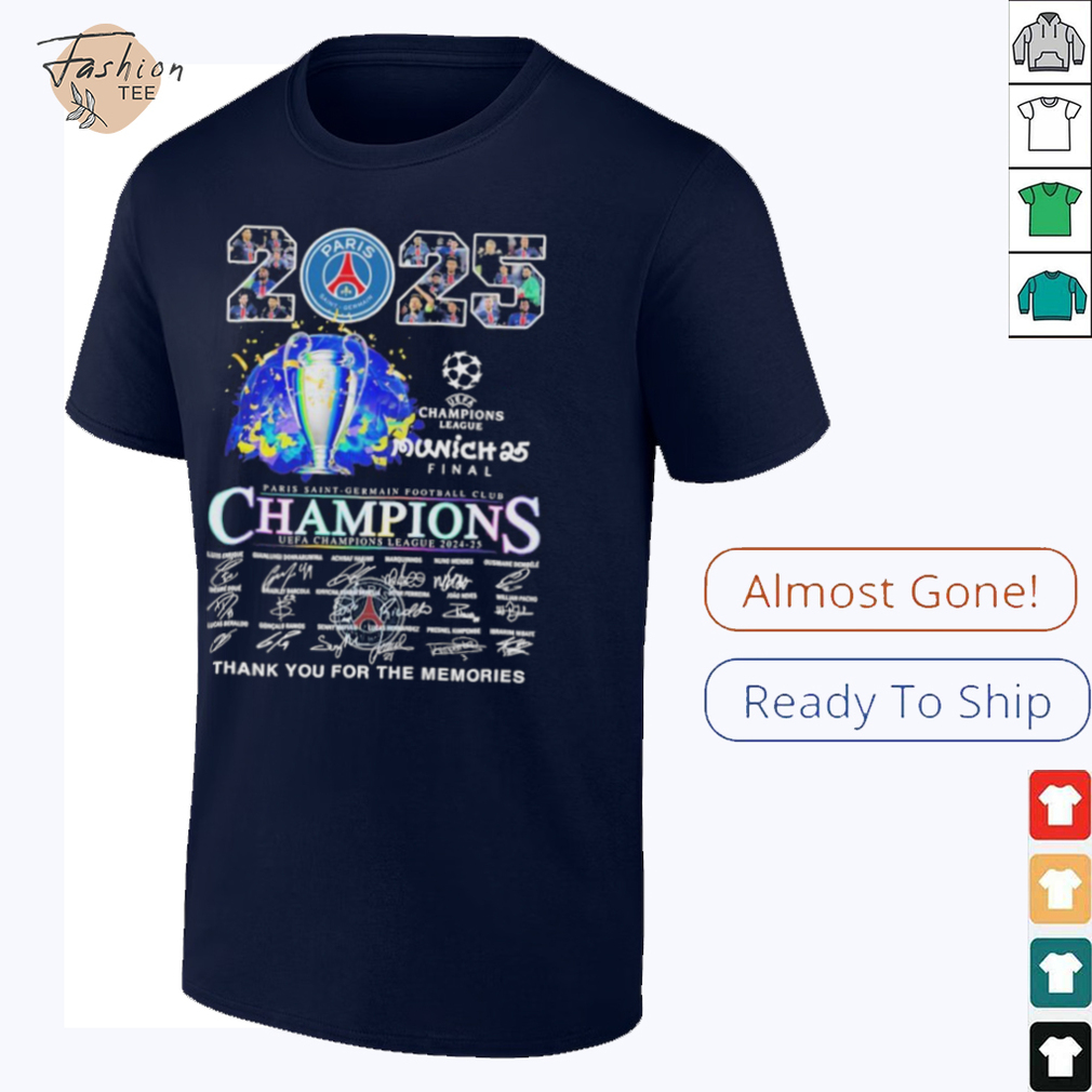 Paris Saint Germain PSG FC Champions UEFA Champions League Munich 25 Final 2024 2025 Thank You For The Memories Signatures T shirts Paris Saint Germain PSG FC Champions UEFA Champions League Munich 25 Final 2024 2025 Thank You For The Memories Signatures T shirts