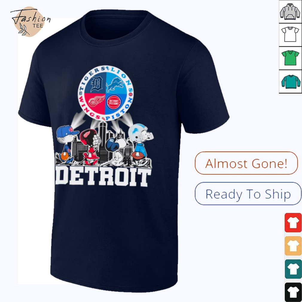 Peanuts Characters Detroit Sports Teams City Walking Official T Shirt - Front View