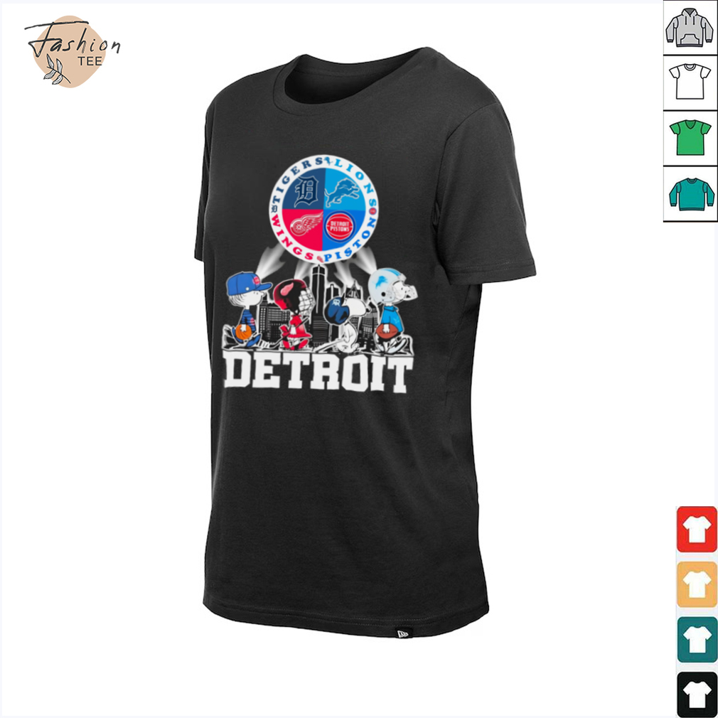 Peanuts Characters Detroit Sports Teams City Walking Official T Shirt - Close Up Design