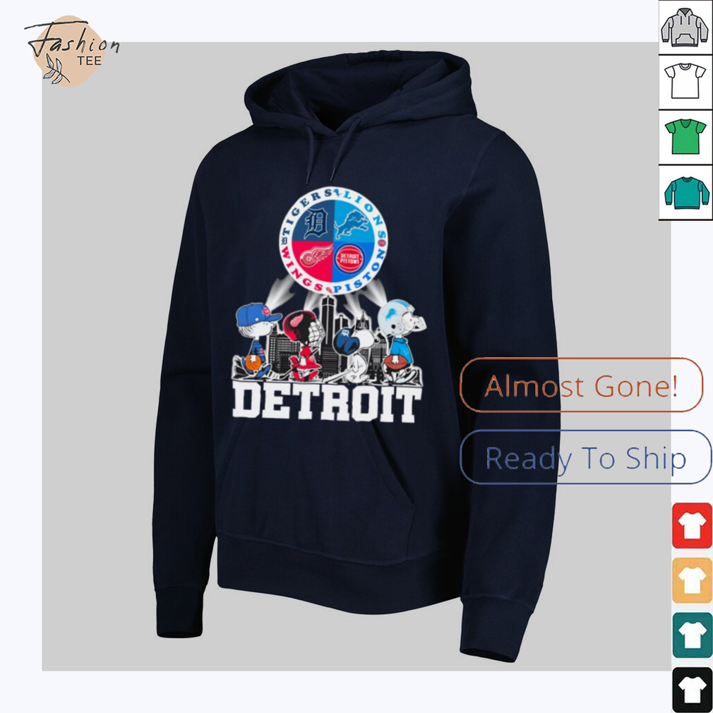 Peanuts Characters Detroit Sports Teams City Walking Official T Shirt - Lifestyle Shot