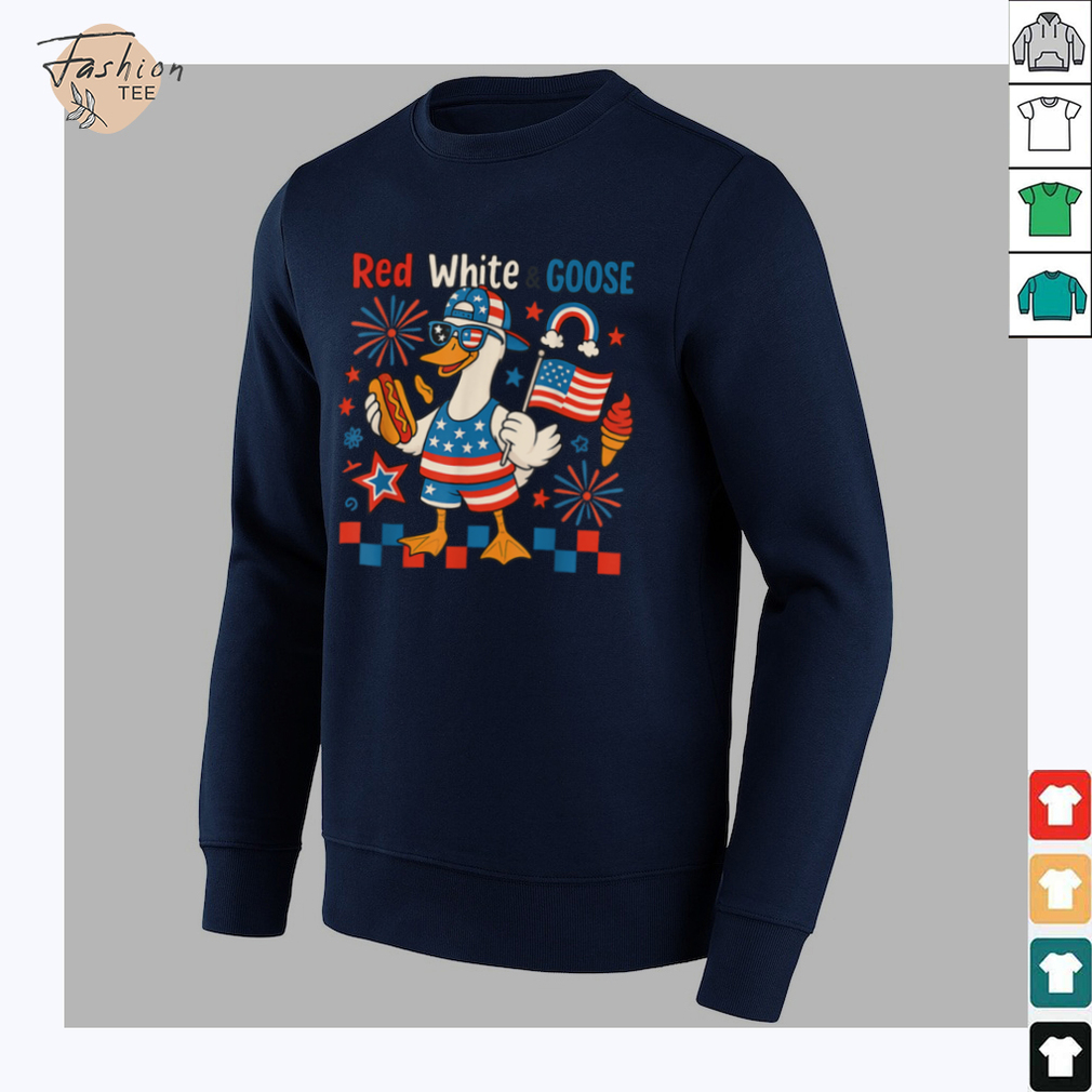 Red White and Goose 4th of July, American Flag Hot Dog T Shirt - Back View