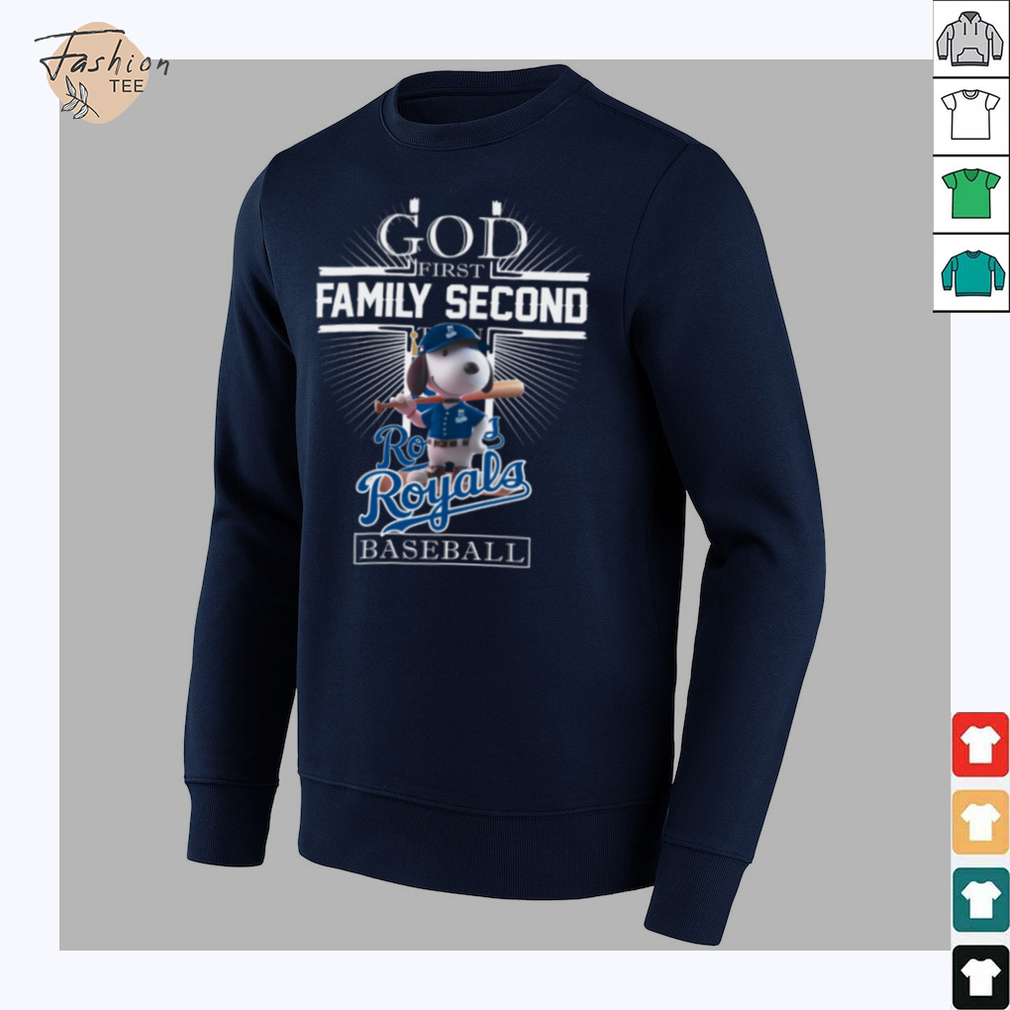 Snoopy God First Family Second Then Kansas City Royals Baseball T Shirt - Back View