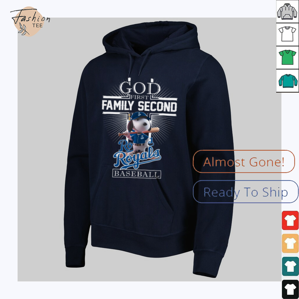 Snoopy God First Family Second Then Kansas City Royals Baseball T Shirt - Lifestyle Shot