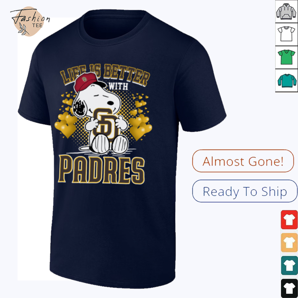 Snoopy Hug Logo Life Is Better With San Diego Padres T Shirt - Front View