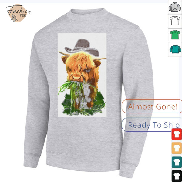 Western grazing cow crew shirt