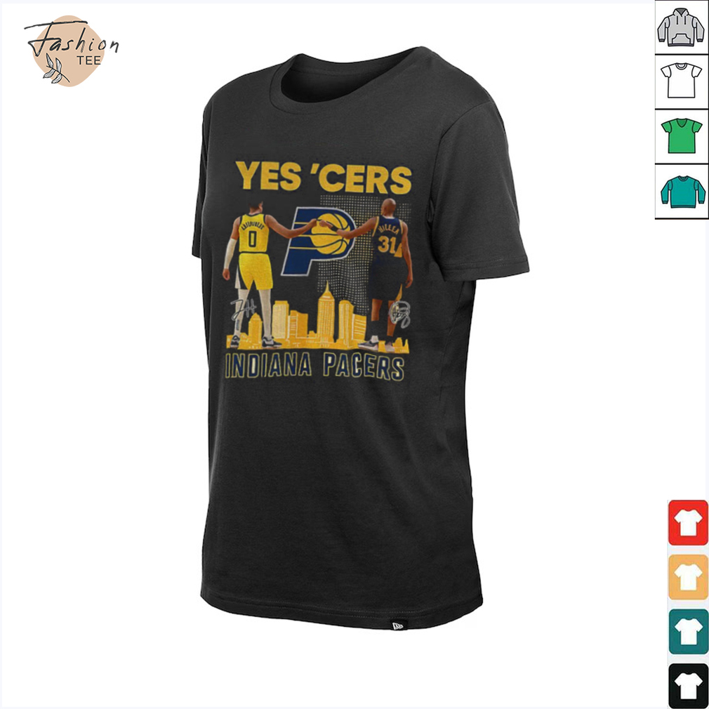 Yes’ Cers Tyrese Haliburton vs Reggie Miller Indiana Pacers NBA Basketball signatures shirt Yes’ Cers Tyrese Haliburton vs Reggie Miller Indiana Pacers NBA Basketball signatures shirt